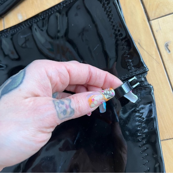 Heelless platform thigh high boots - black pvc - Picture 8 of 10